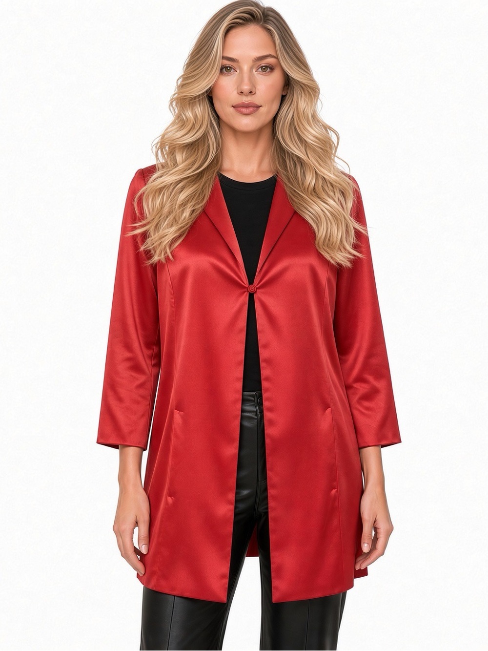 Chicos Elegant Red Satin Blazer Size 3 Chicos, Equal to size 16